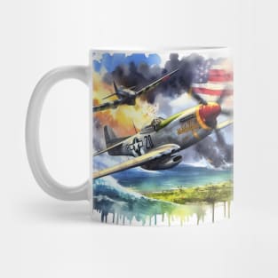 Fantasy illustration of WWII aircraft in battle Mug